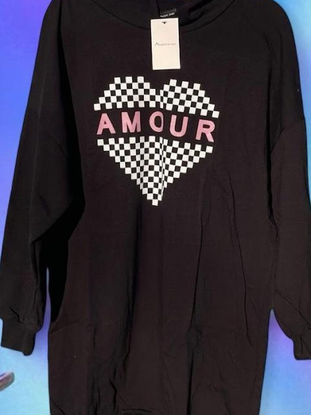 Amour Checkerboard Heart Mini Dress - Black with Pink Accent